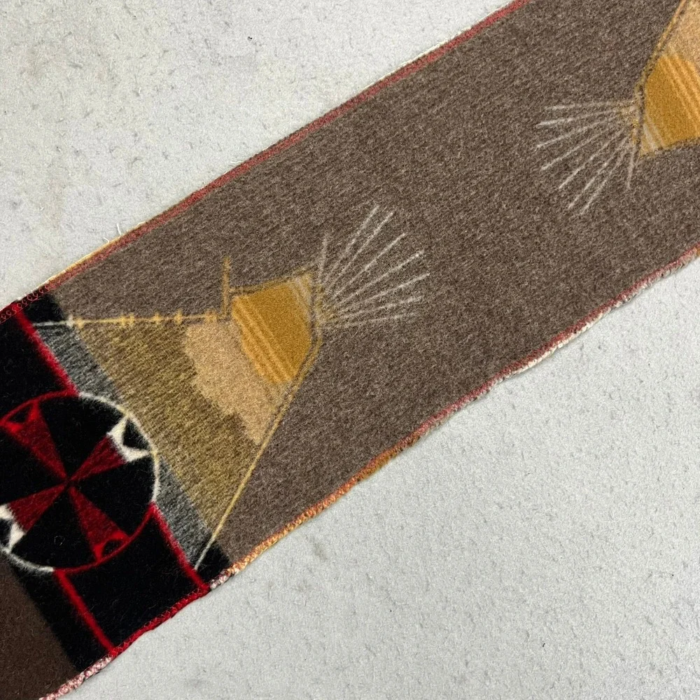 Vintage Southwestern Reversible Scarf (2) Teepee Medicine Wheel Brown Cream 61x9